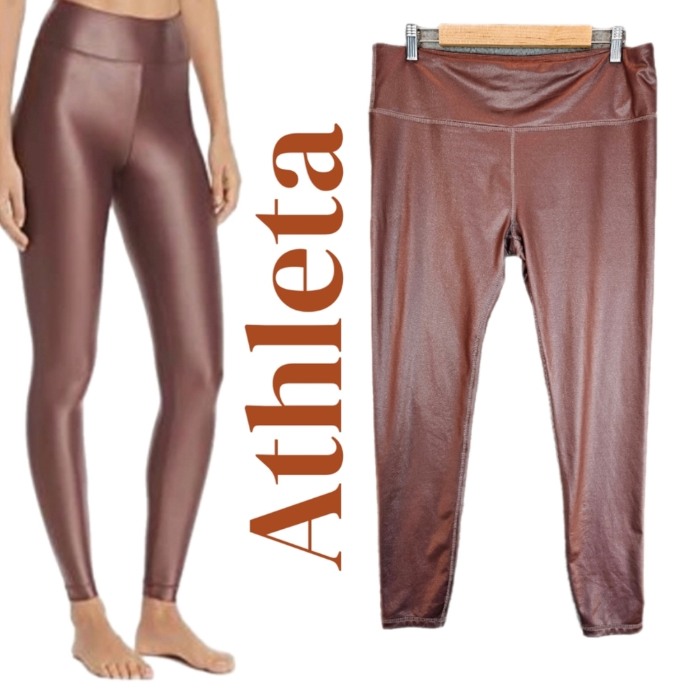 Athleta Womens Brown Metallic Pull on Leggings Sz XLT Yoga Athletic Walking